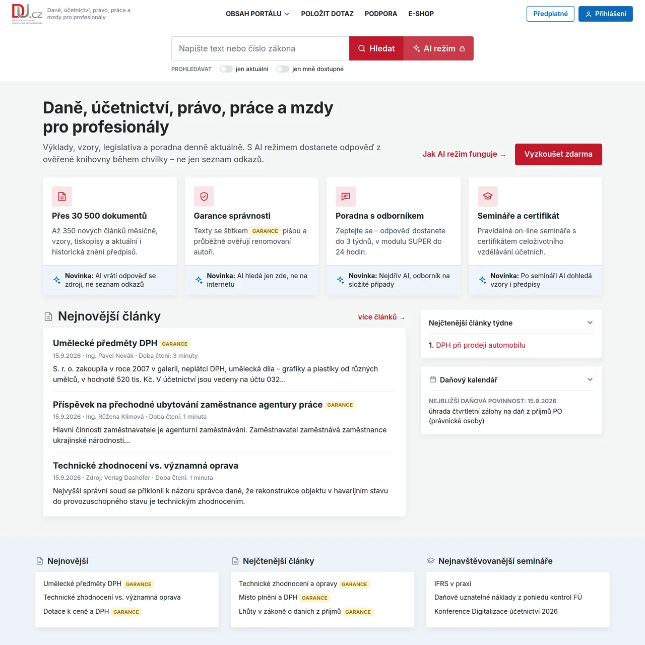 Screenshot po redesignu: DU.cz – Verlag Dashöfer