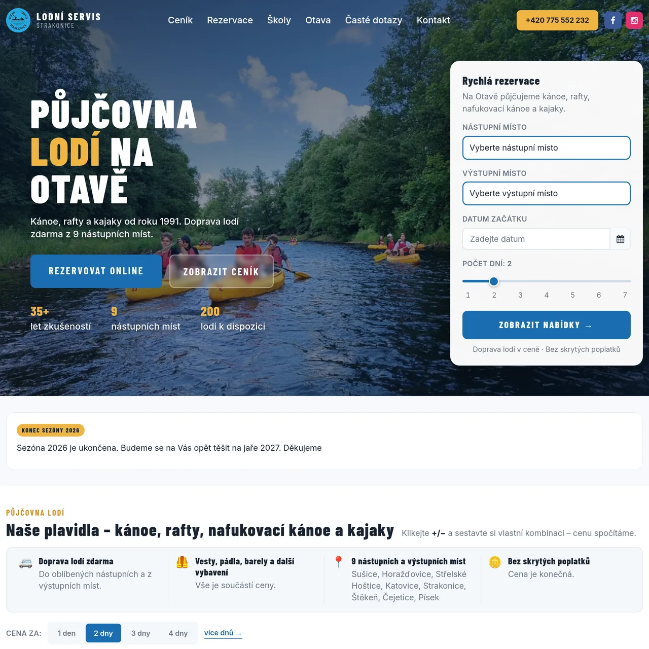 Screenshot po redesignu: Lodní servis Strakonice
