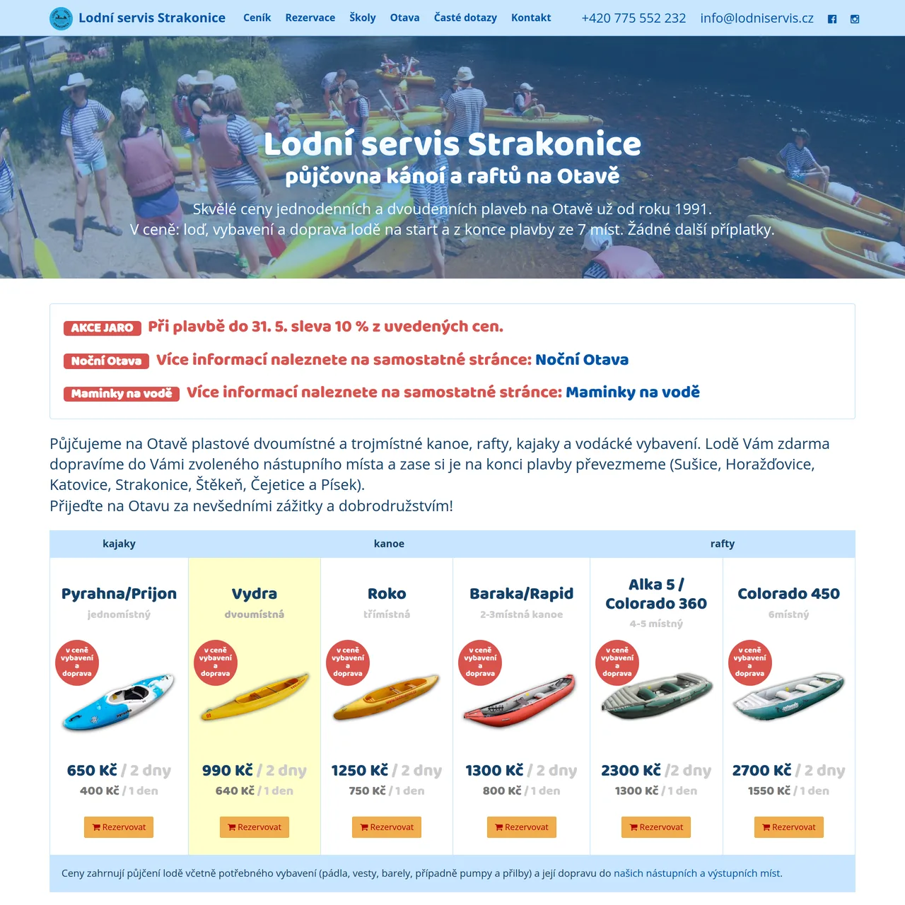 Screenshot před redesignem: Lodní servis Strakonice